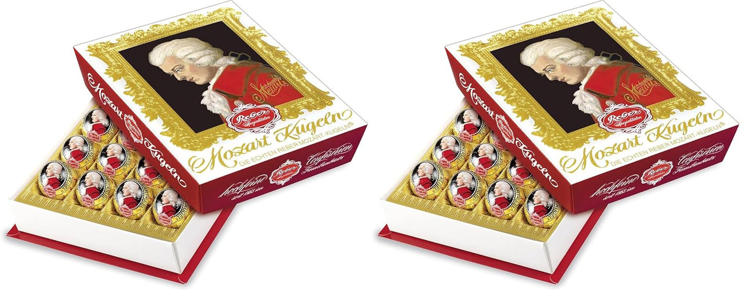 Reber Bolitas Mozart con chocolate negro, pack de 6 con mazapán y turrón, vegano - 1 x 120 g