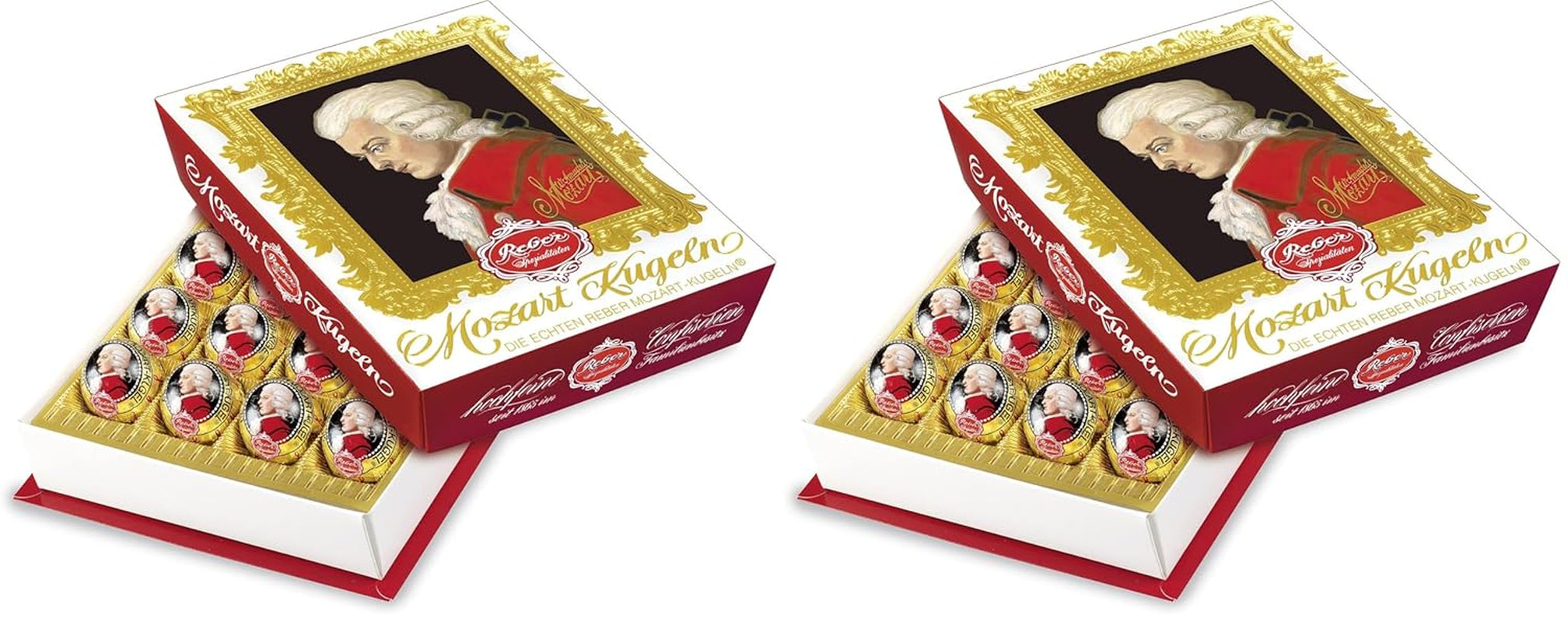 Reber Bolitas Mozart con chocolate negro, pack de 6 con mazapán y turrón, vegano - 1 x 120 g