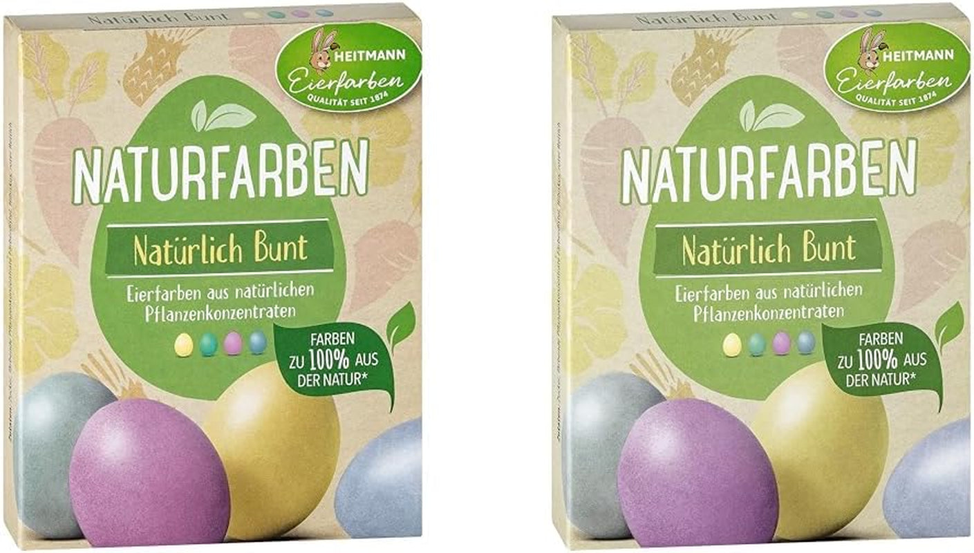 Heitmann Egg Dye Juego de tintes naturales, 3 tintes en polvo para huevos (amarillo, morado, gris azulado), hoja de pegatinas de papel de hierba