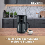 SEVERIN Cafetera de filtro con jarra térmica, cafetera de hasta 8 tazas, atractiva cafetera de filtro con jarra aislada, negra, 1 litro, KA 9306