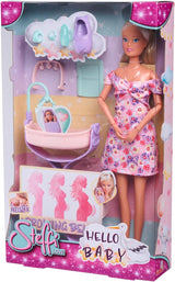 Simba 105733680 Steffi LOVE Doll Hello Baby (29 Cm) - Muñeca de juego embarazada con barriga en crecimiento, muñeco y accesorios - Juguete infantil para niñas y niños a partir de 3 años, negro Muñecas Naty Shop