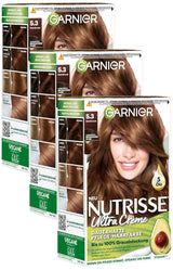 Garnier Nutrisse Color de cabello de cuidado permanente con aceites de frutas nutritivos Color de fijación de 8 semanas Tinte ultra crema 053 Marrón terciopelo (paquete de 3) Naty Shop Color de cabello Título predeterminado