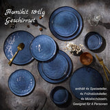 Homikit Juego de Vajilla de 12 Piezas para 4, Combo de Vajilla con Platos, Platos de Postre y Cuencos de Cereal, Apto para Microondas y Lavavajillas, Azul Elegante