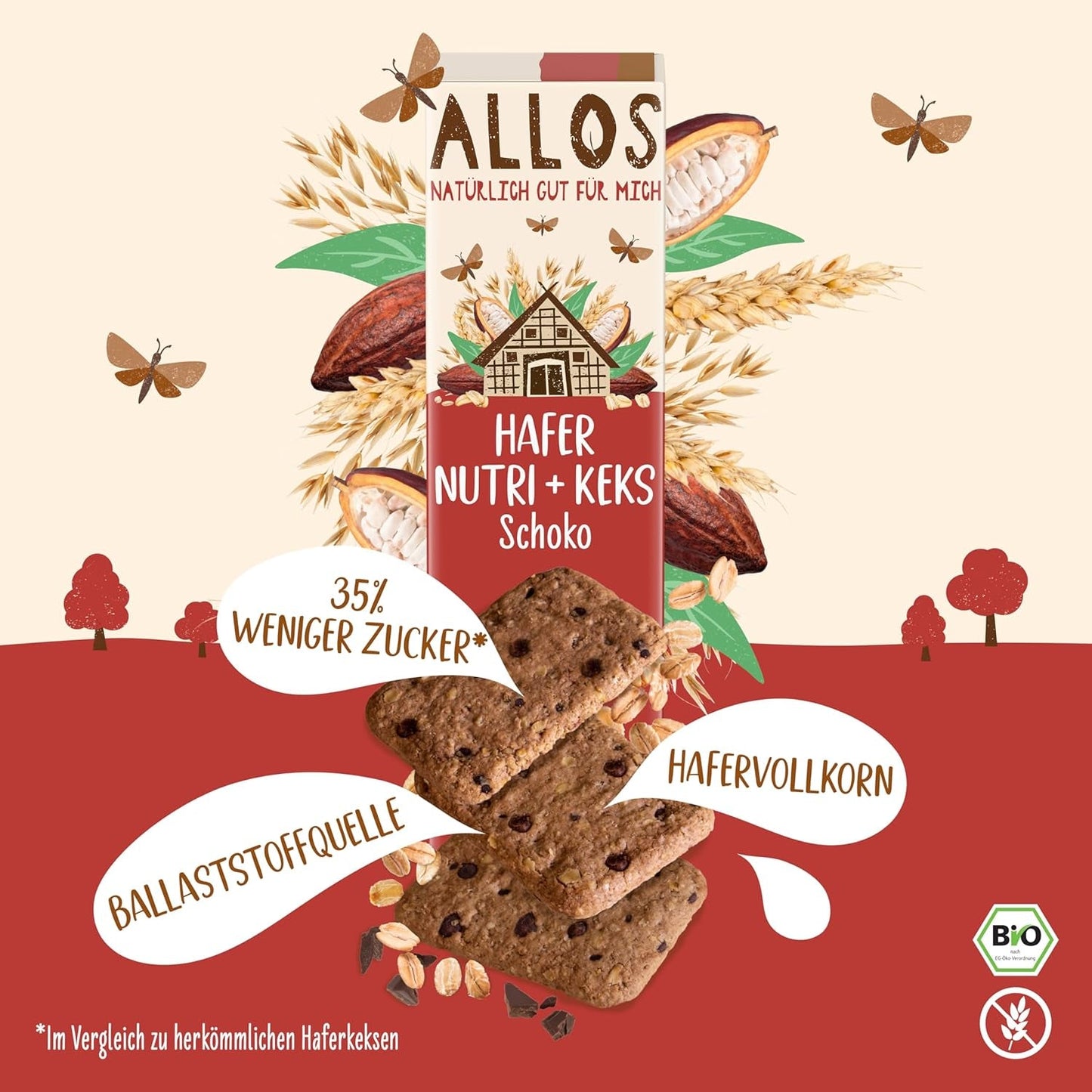 Galletas con avena y chocolate ecológico Allos | Galleta Crujiente De Avena Integral Y Chocolate | Endulzar con miel 6 x 130g