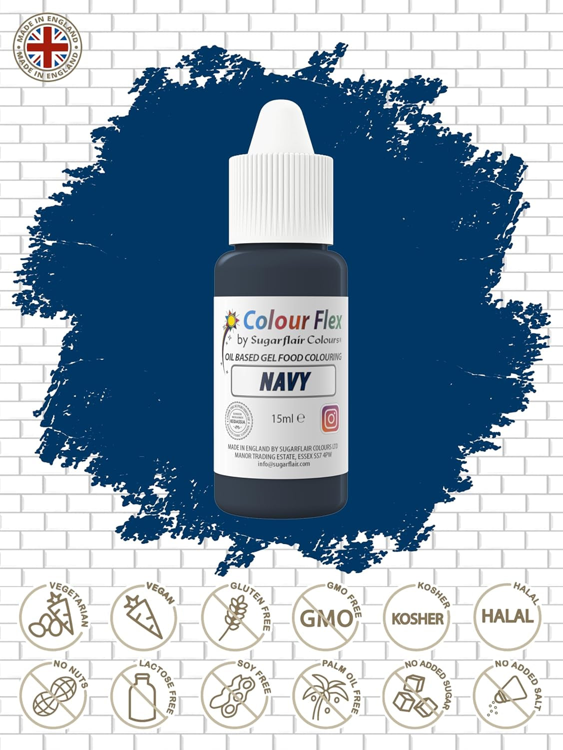 Sugarflair Colourflex Colorante alimentario a base de aceite, azul marino, colorante alimentario líquido altamente concentrado, colorante alimentario para crema de mantequilla, chocolate, masa, fondant, glaseado y más, 15 ml
