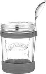 Tarro de desayuno Kilner con cuchara / 350 ml, Ø 9,5 cm / 5 piezas | vaso de muesli para llevar / no tóxico / recipiente de vidrio con tapa para muesli, gachas y yogur / recipiente para avena durante la noche Cajas de almacenamiento de alimentos Naty Shop Taza de sopa