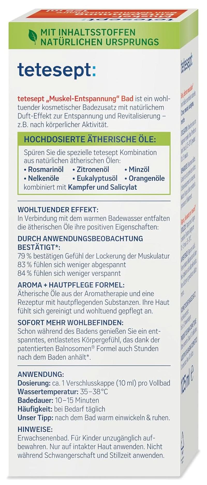 Tetesept Muskel, Aditivo de baño relajante después del esfuerzo físico, 125 ml Ducha y baño Naty Shop