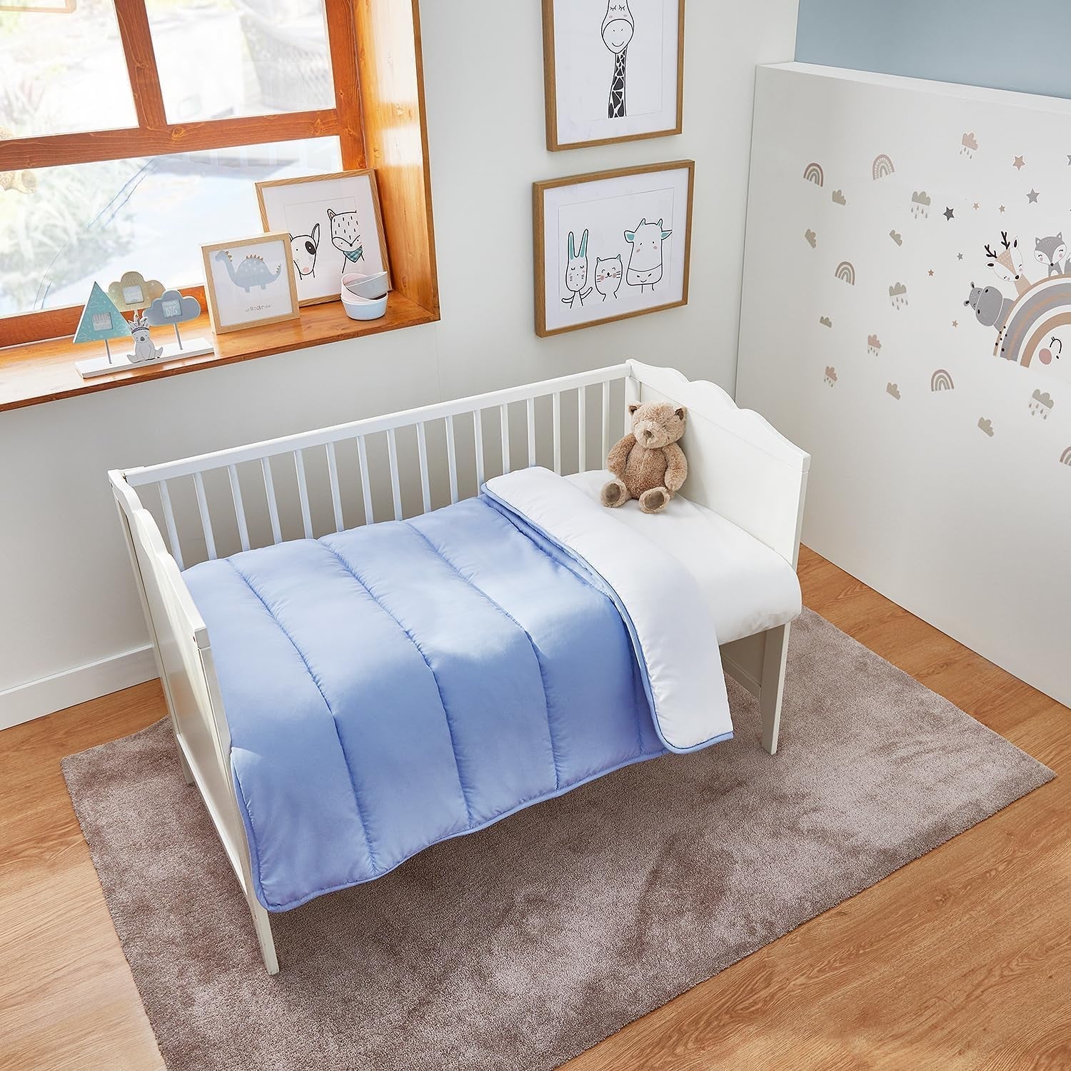 Pikolin Home - Edredón Reversible 300 G - Relleno Nórdico Bicolor - Para cuna de 60 - Relleno de plumas, cálido, transpirable, Azul/Blanco, 100 X 120 cm Edredones y edredones Naty Shop