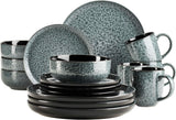 MÄSER 934110 Serie Filippa, Juego de vajilla de cerámica para 4 personas, Juego de vajilla combinado moderno con 16 piezas; Platos, cuencos y tazas con esmalte reactivo en verde y negro, Gres, Verde