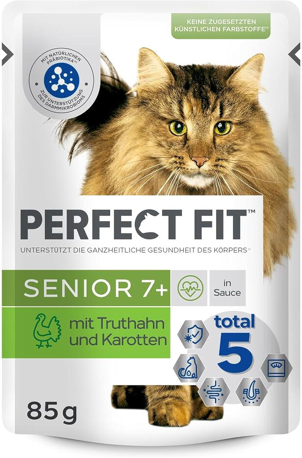 PERFECT FIT™ Bolsas de porciones para gatos mayores con pavo y zanahorias, 12 x 85 g