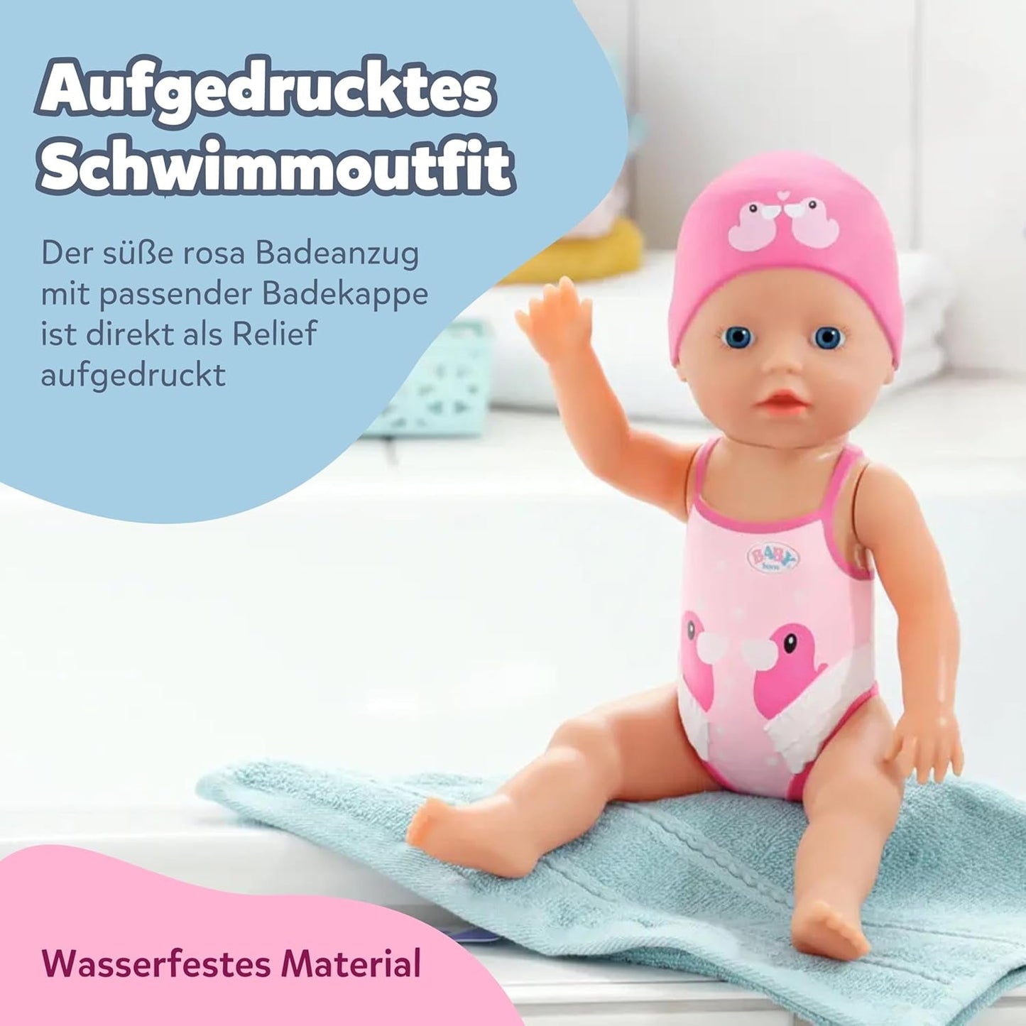BABY Born Mi Primera Niña Nadadora - Muñeca 30cm - Muñeca de Baño con Mecanismo Giratorio, Resistente al Agua - Funciona sin Pilas - Apto para niños a partir de 1 año