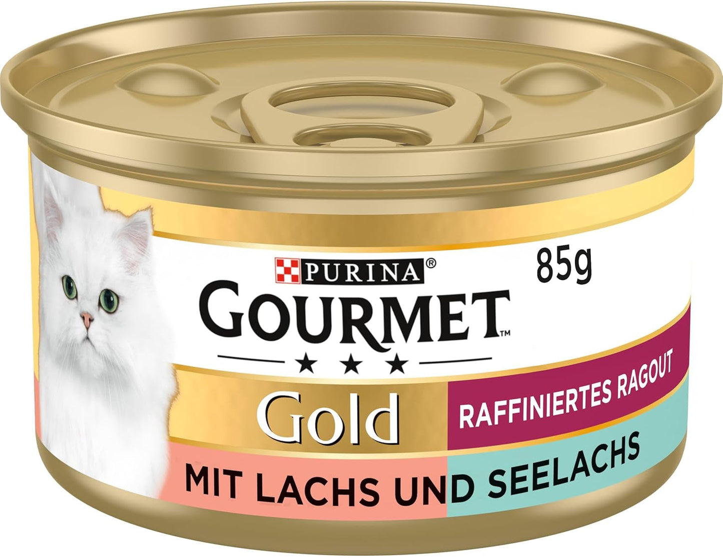 Gourmet Gold Refined Ragout Duetto Salmón y bacalao amarillo Comida húmeda para gatos Paquete de 12 (12 x 85 g)