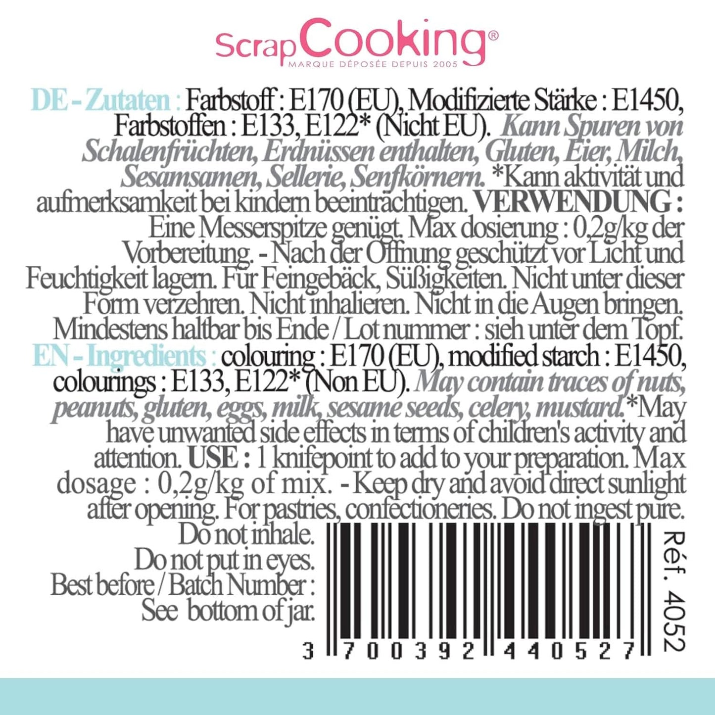 Scrapcooking, colorante alimentario en polvo, azul pastel, 5 gramos Naty Shop
