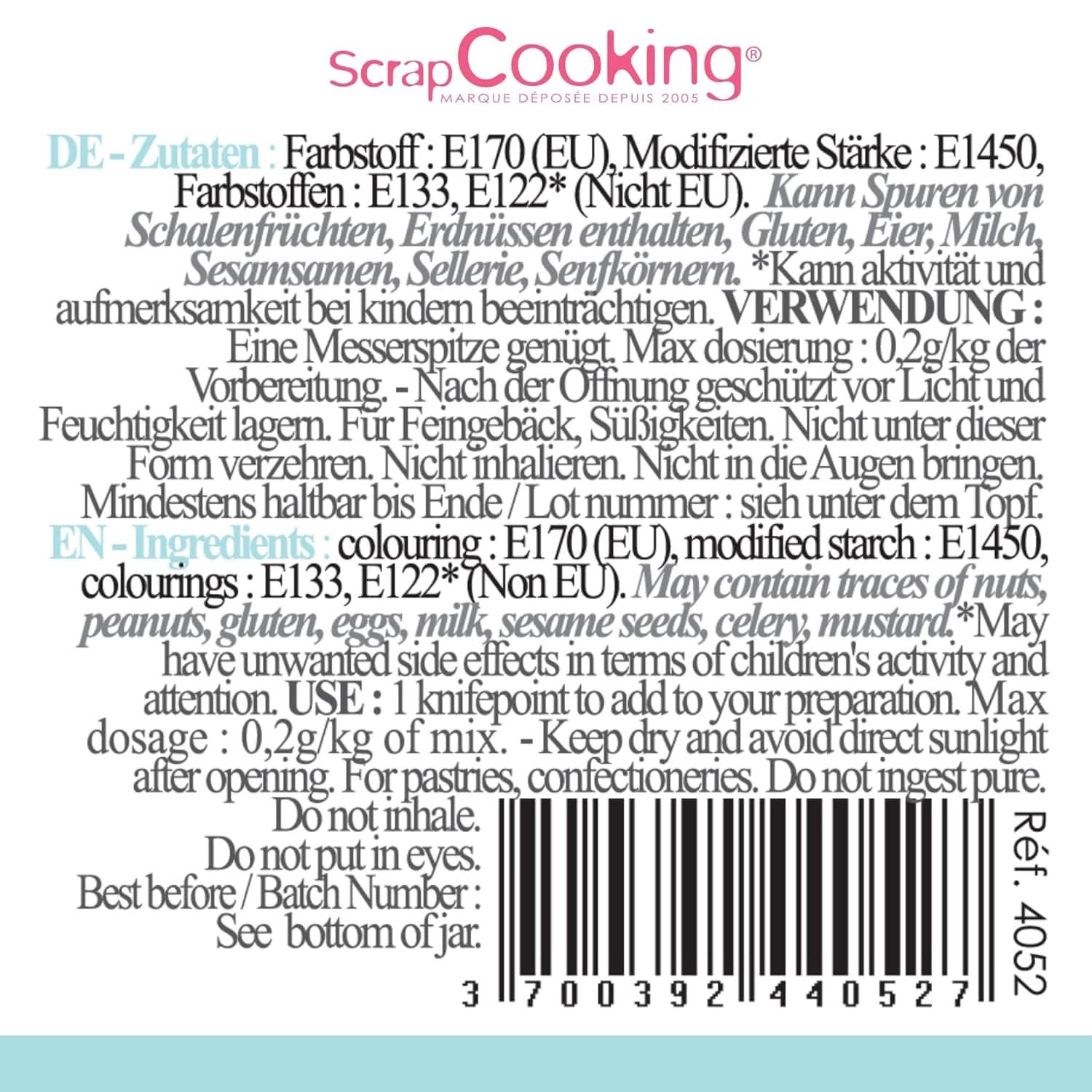 Scrapcooking, colorante alimentario en polvo, azul pastel, 5 gramos Naty Shop
