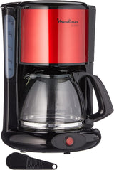 Subito Cafetera Espresso con Filtro, Jarra de Vidrio, 10-15 Tazas, Capacidad 1,25 L, Función de Apagado Automático, Filtro Extraíble, Indicador de Nivel de Agua, Acero Inoxidable, Rojo/Negro, FG360D