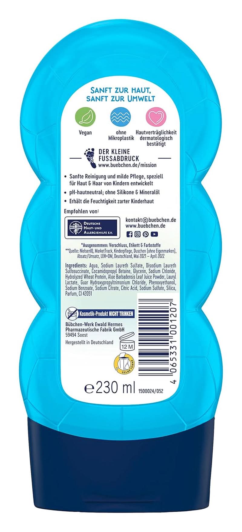 Bübchen Sportsfriend 2In1, Champú y gel de ducha, 230 ml Ducha y baño Naty Shop