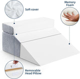 Almohada de lectura y almohada elevadora de piernas de plumas, almohada de espuma viscoelástica para cuello, espalda y piernas, almohada multifuncional desmontable para cama, sofá, sentarse, dormir y descansar, 58x55x28cm