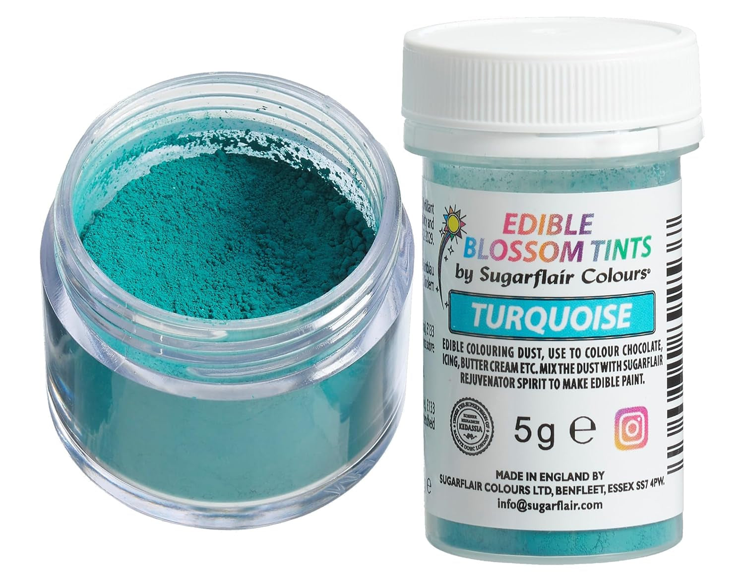 Sugarflair Blossom Tint Dust Colorante alimentario en polvo turquesa - Colorante alimentario en polvo para decoración de pasteles, fondant, glaseado, chocolate, crema de mantequilla, macarrones y más - 5G