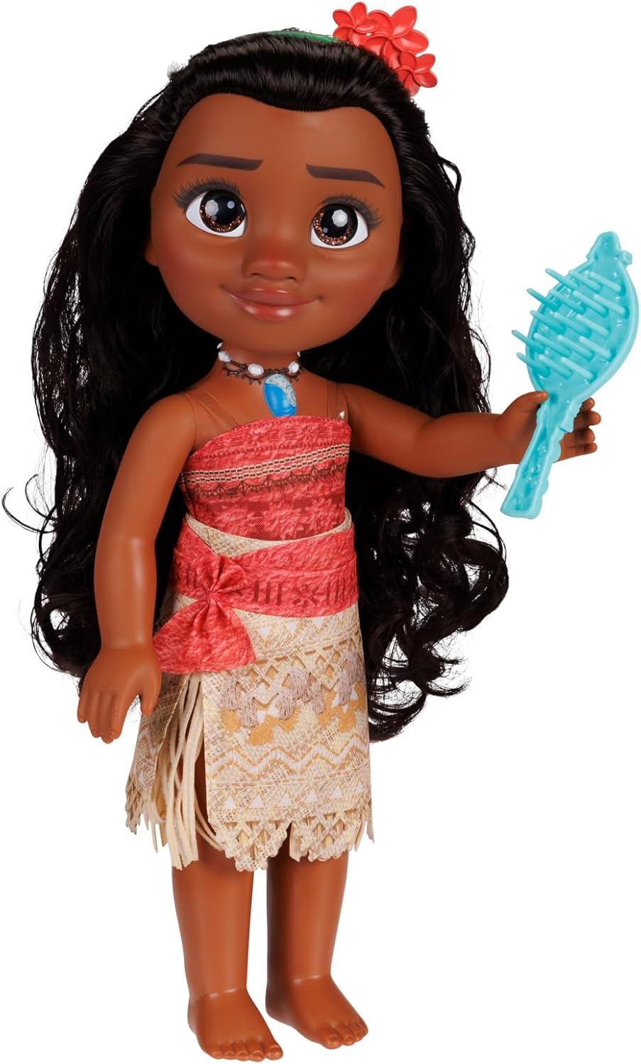Muñeca Princesa Disney Moana de 35 cm, Ojos con Purpurina Reflectante, Articulaciones móviles, Conjunto Desmontable, Clip de Flor, Pelo Largo, para niñas a Partir de 3 años