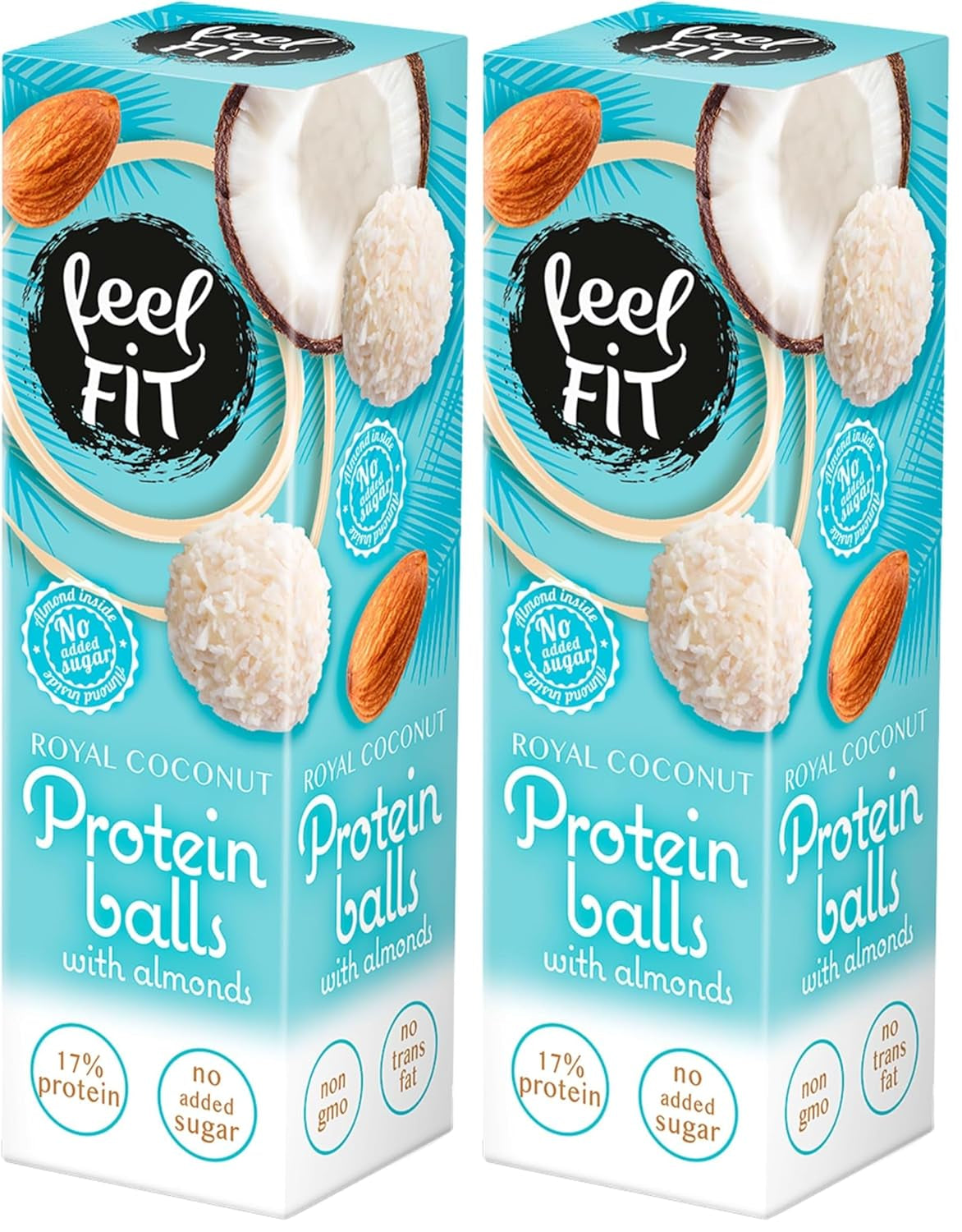 Bombones de coco con almendras sin azúcar, siéntete FIT, sin azúcares añadidos, 17% proteína, 63 g