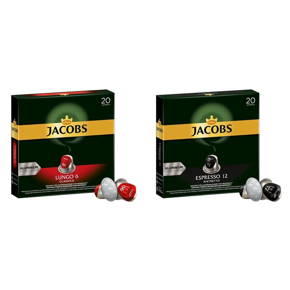 Cafetera Lungo Classico, intensidad 6 de 12, 10 x 20 tazas y cafetera Espresso Ristretto, intensidad 12 de 12, 200 cápsulas compatibles con Nespresso®*, 10 x 20 tazas