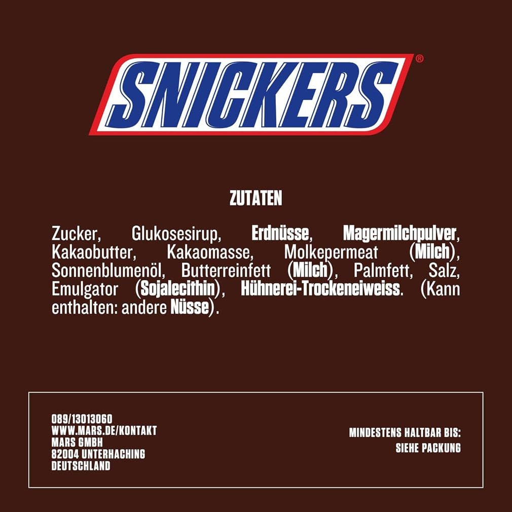 Snickers Chocolate Bar Cacahuete Caramelo Paquete de 5 barras | Merienda de fútbol | (1x5x50g)