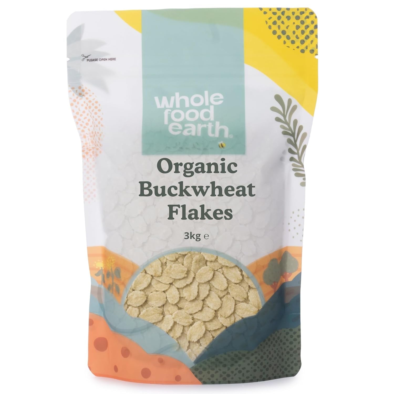 Copos de trigo sarraceno orgánico Wholefood Earth – 3 kg | Crudo | Sin OGM | Vegano | Fuente de fibra | Certificado orgánico