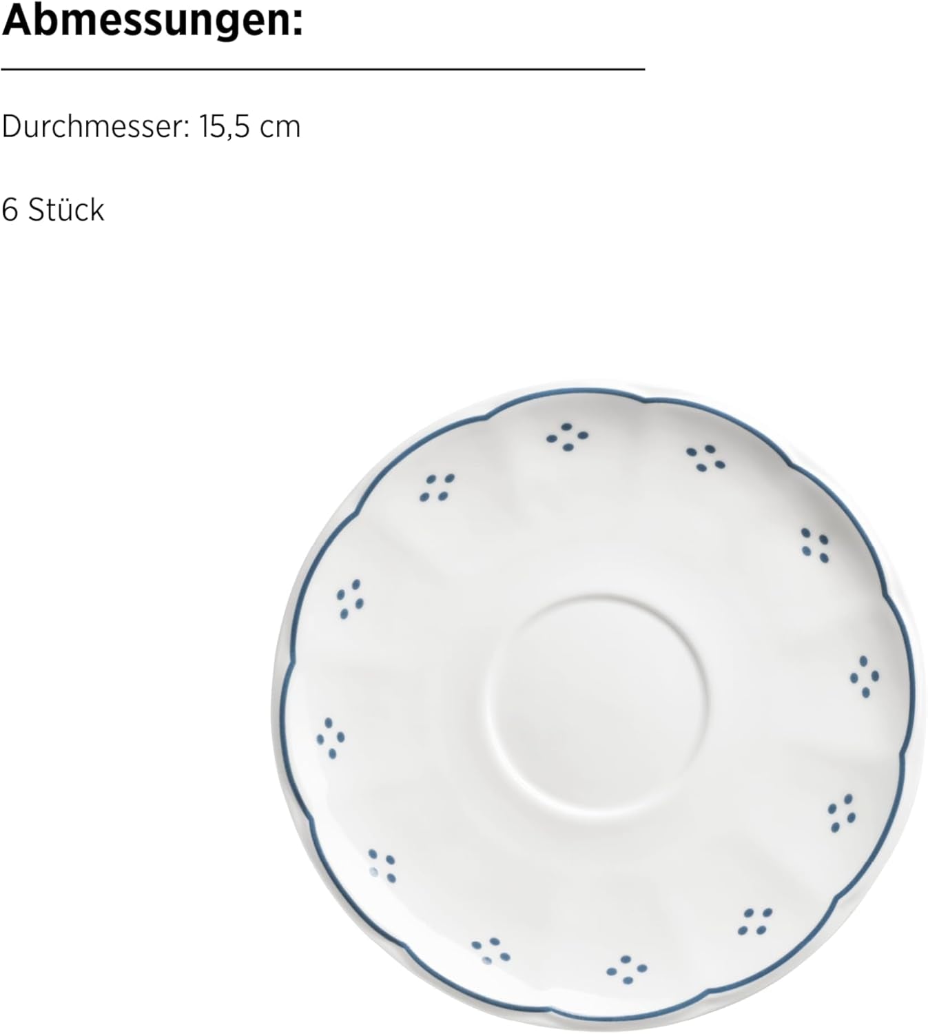 Mäser Lova Series Servicio de café de porcelana de 18 piezas: 6 platos de postre (19,5 cm), 6 tazas (19 cl) y 6 platillos (15,5 cm), azul
