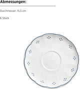Mäser Lova Series Servicio de café de porcelana de 18 piezas: 6 platos de postre (19,5 cm), 6 tazas (19 cl) y 6 platillos (15,5 cm), azul