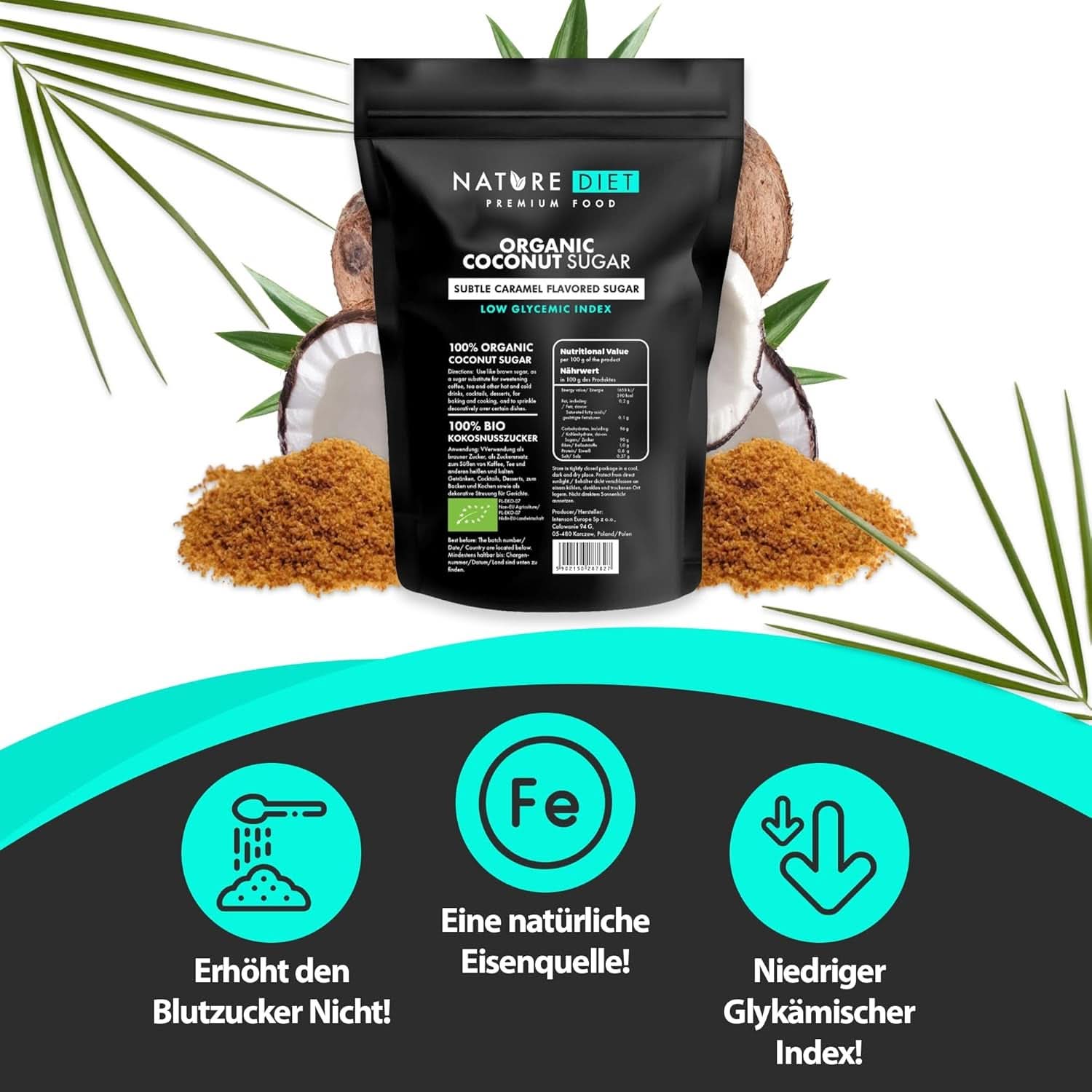 Azúcar de coco ecológico sabor caramelo, 1,5 Kg Edulcorantes Naty Shop