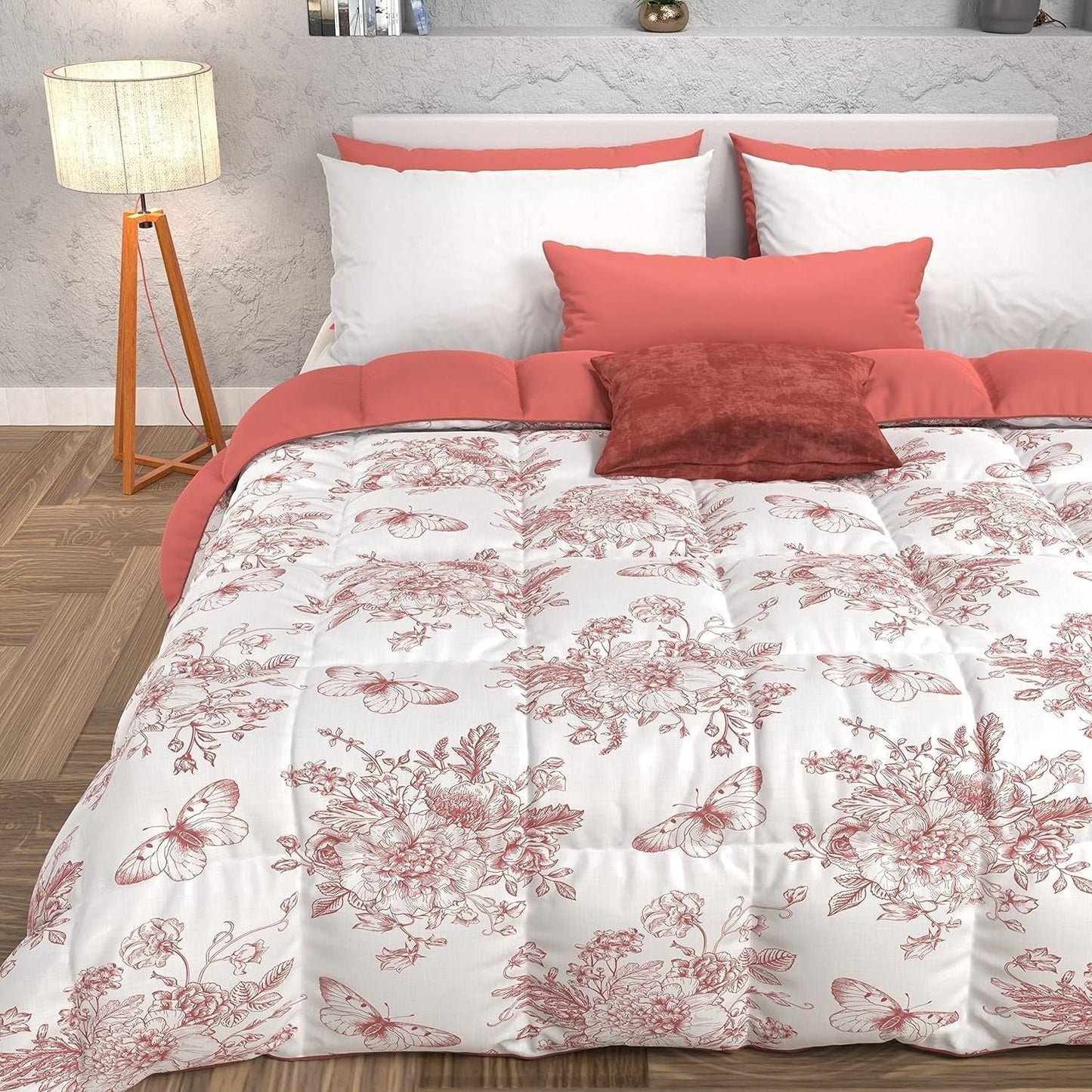 PETTI Artigiani Italiani - Edredón de invierno, Edredón de invierno, Edredón sencillo, Doble cara, Monocolor e impresión digital, 100% microfibra hipoalergénica, Made in Italy Edredones y edredones Naty Shop Botanic 03 Powder Cama individual