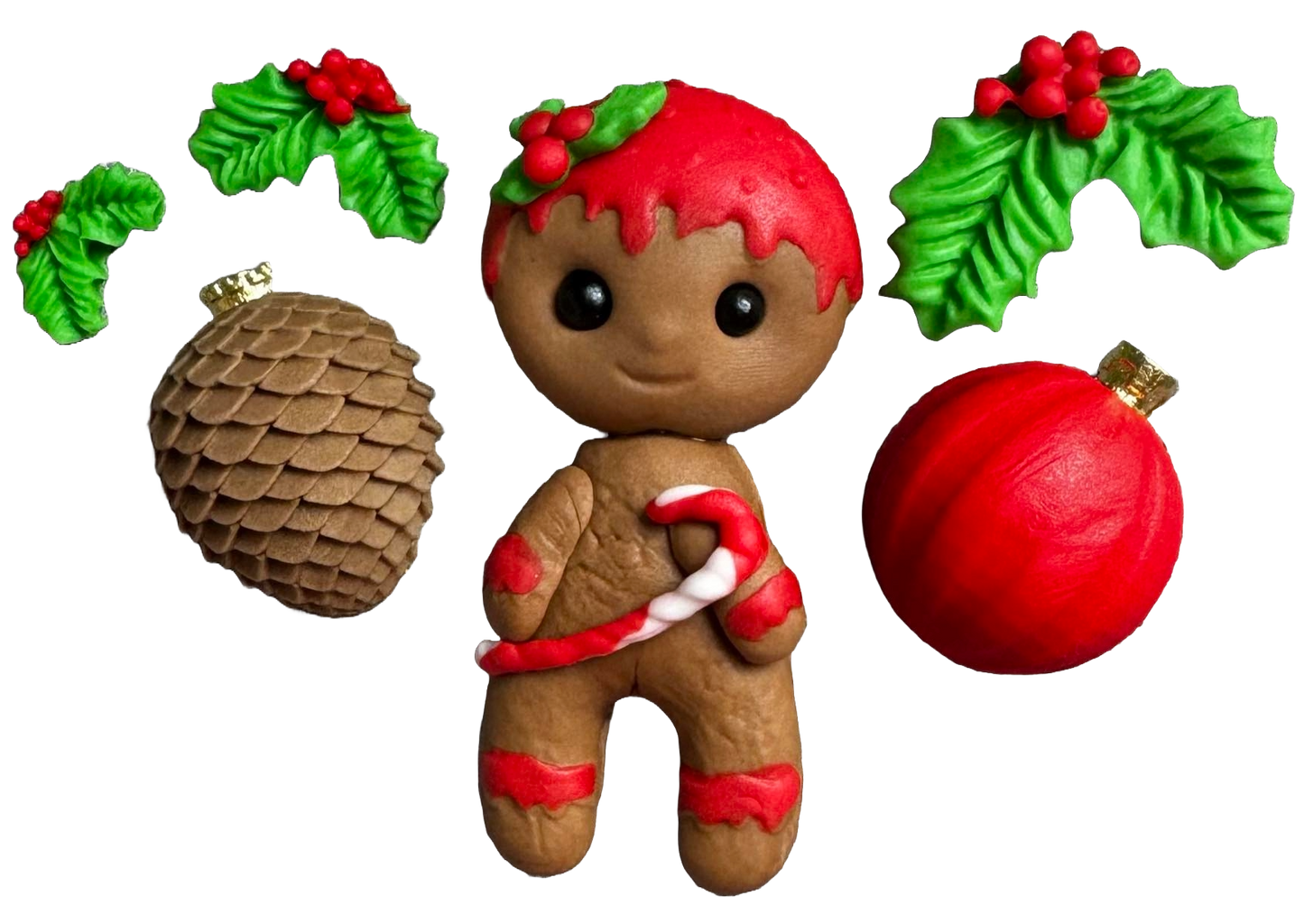 Set de 6 adornos comestibles de pasta de azúcar, Navidad, hombrecito de jengibre y adornos Adornos de pasta de azúcar Naty Shop
