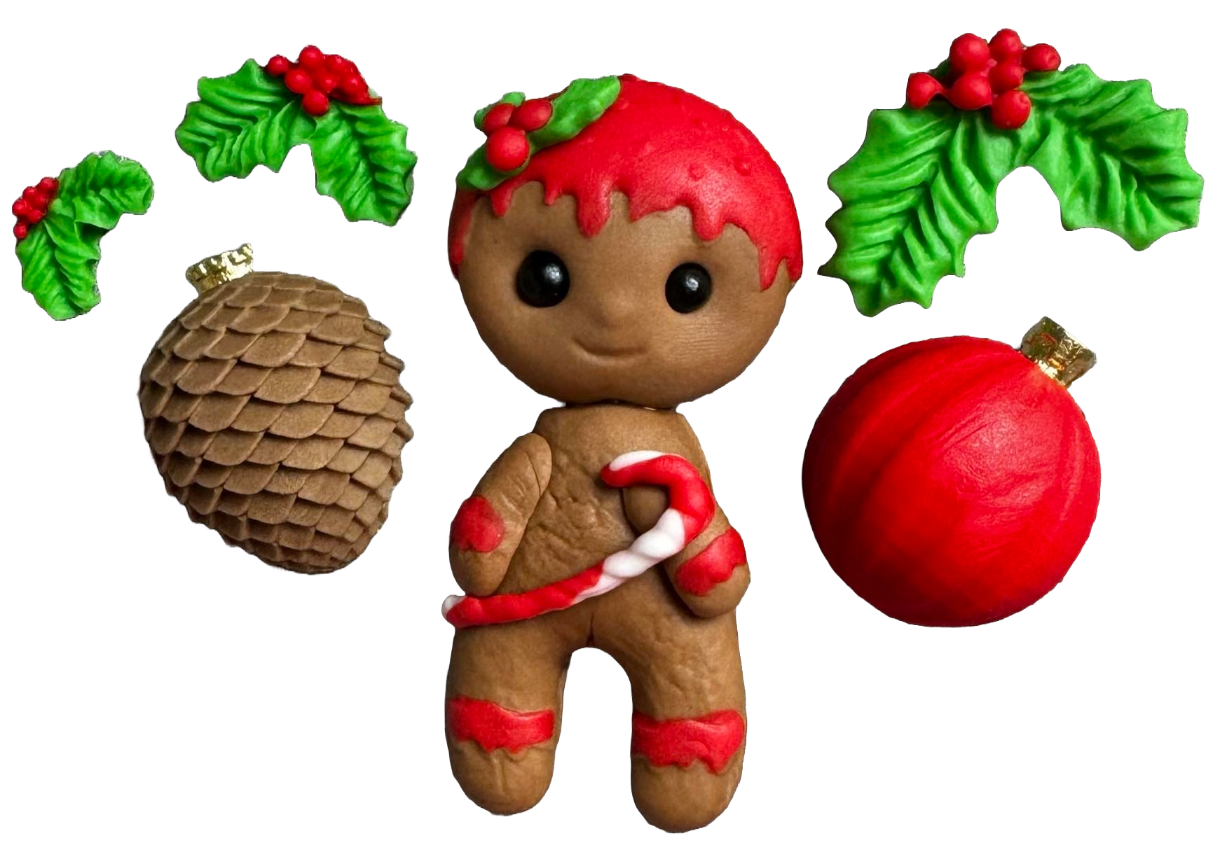Set de 6 adornos comestibles de pasta de azúcar, Navidad, hombrecito de jengibre y adornos Adornos de pasta de azúcar Naty Shop