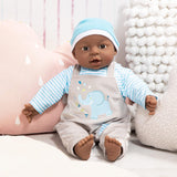 Bayer Design 94001AH Muñeco Bebé Interactivo, Niño, Habla, Cuerpo Blando, 40cm, Cuero Oscuro, Azul