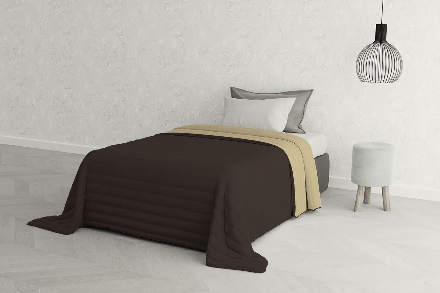 Ropa de cama italiana Estivo cama individual, lino, Aqua, 170 X 270 Cm Edredones y colchas Naty Shop Marrone/panna 170 X 270 Cm