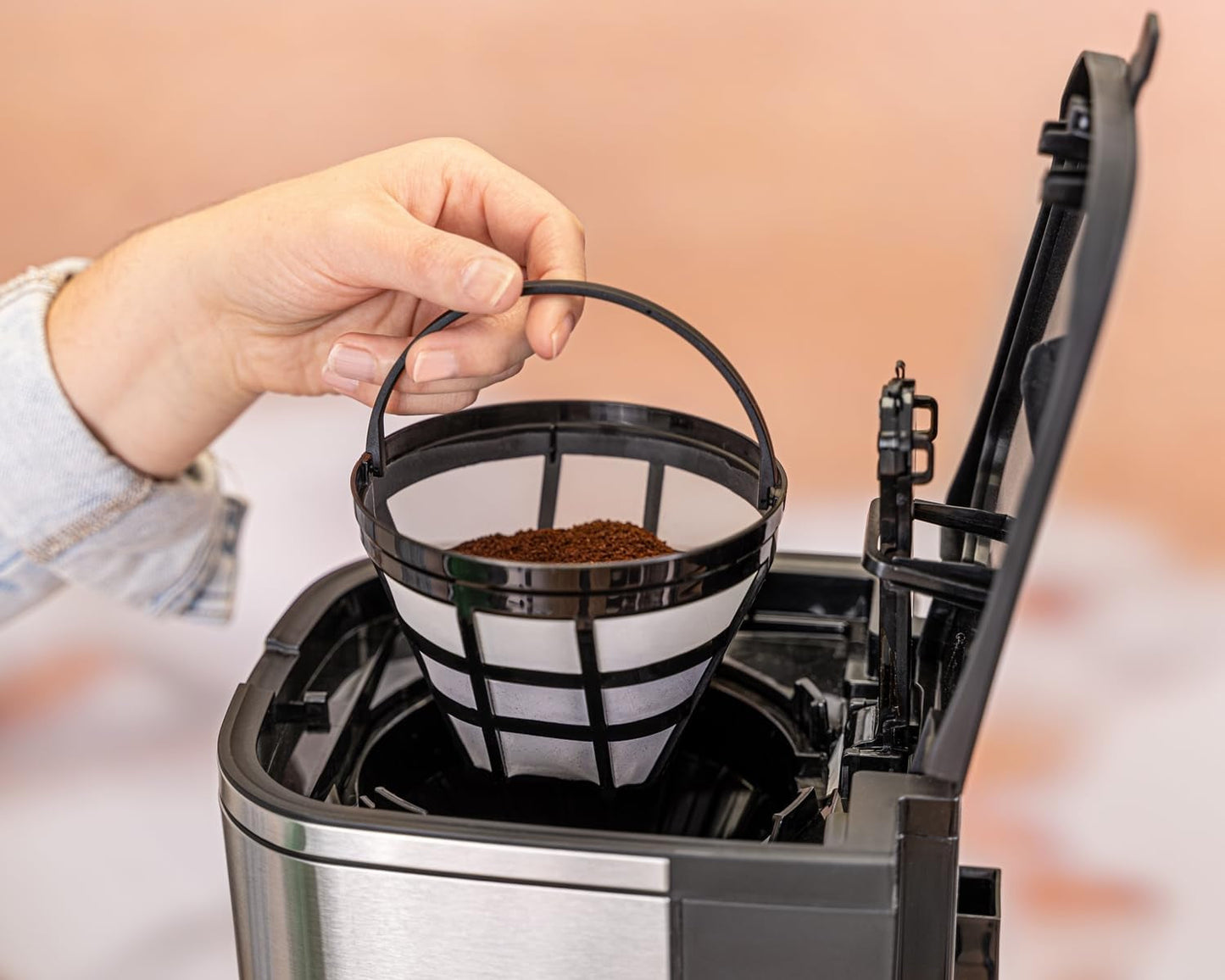 Cafetera espresso con filtro Rommelsbacher FKM 1000 - depósito de agua de 1,5 litros para 12 tazas de café, jarra de cristal, inicio diferido, función mantener caliente, función aroma, portafiltro extraíble 1x4