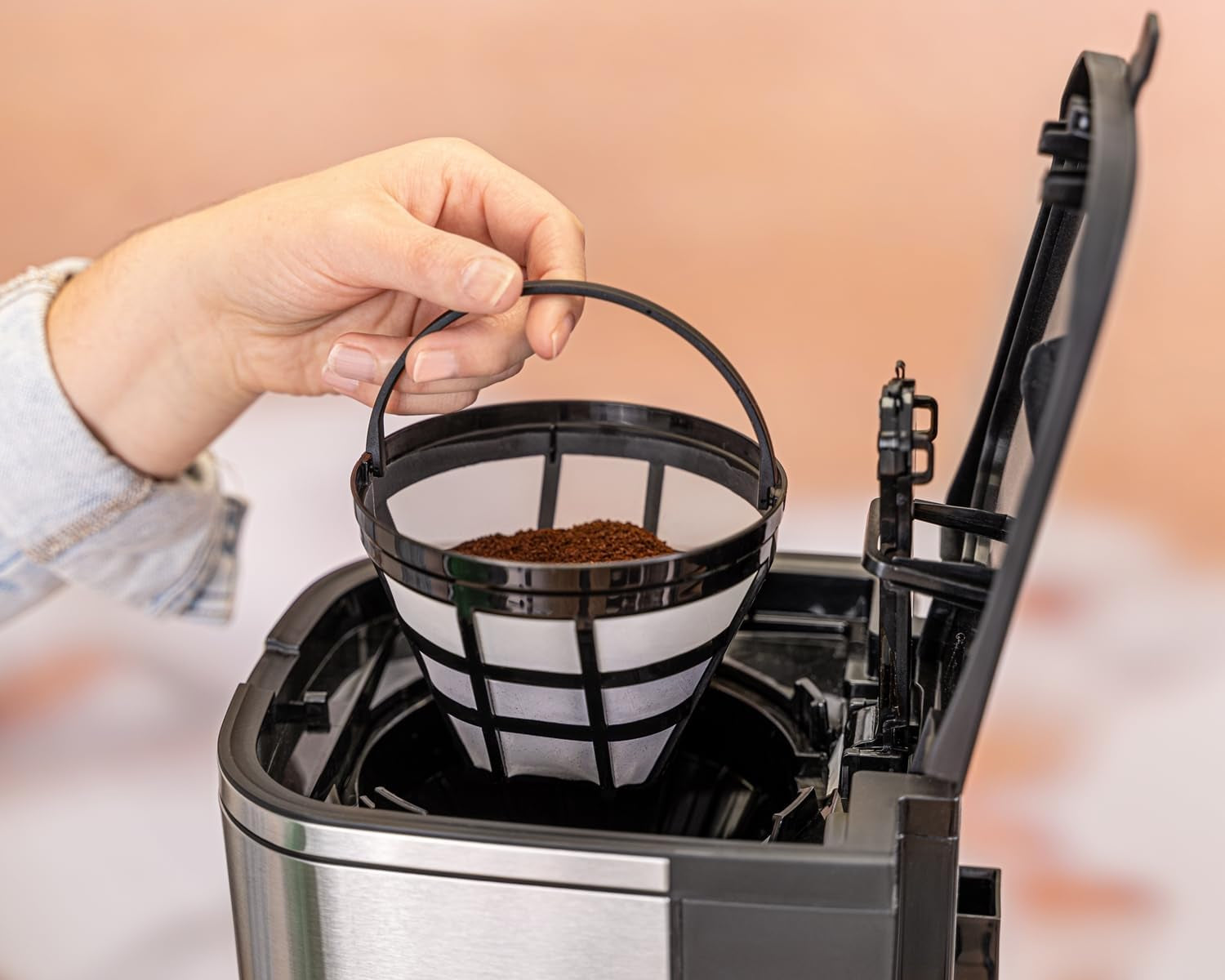 Cafetera espresso con filtro Rommelsbacher FKM 1000 - depósito de agua de 1,5 litros para 12 tazas de café, jarra de cristal, inicio diferido, función mantener caliente, función aroma, portafiltro extraíble 1x4
