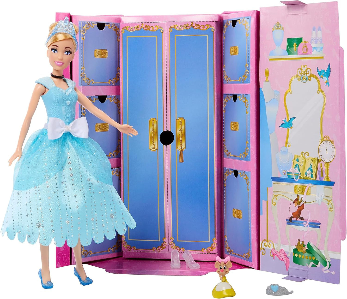Mattel DISNEY Princesa Cenicienta - Muñeca Móvil con Atuendo Brillante, Zapatos y Tiara Desmontables, Cabello Peinable para Peluquería Divertida, Para Niños a Partir de 3 Años, HLW06 Naty Shop Dolls Conjunto de Moda de Muñeca Cenicienta