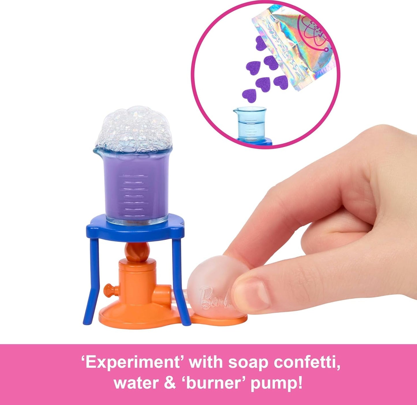 Muñeca científica Barbie y accesorios con moderna muñeca rubia, mesa de laboratorio, microscopio, vaso que cambia de color y placa de Petri, JCR70