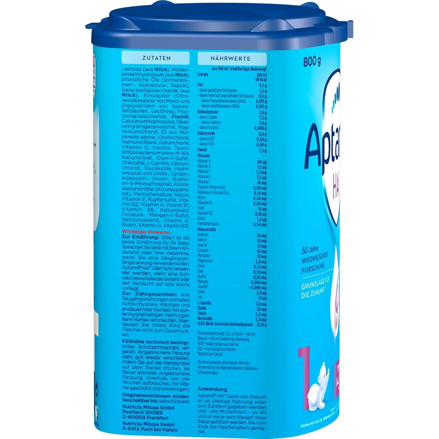 Aptamil HA 1 – Anfangsmilch von Geburt an, Mit DHA, Nur Lactose, Ohne Palmöl, Babynahrung, Milchpulver, 1x 800 g (Paquete con 4)