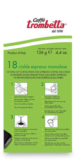 Caffè Trombetta ESE Kaffeepads, Italien Kaffee, Richhaltiges Aroma und samtiger Gesmack Biologisch - 1 paquete de 18 Kaffeepads