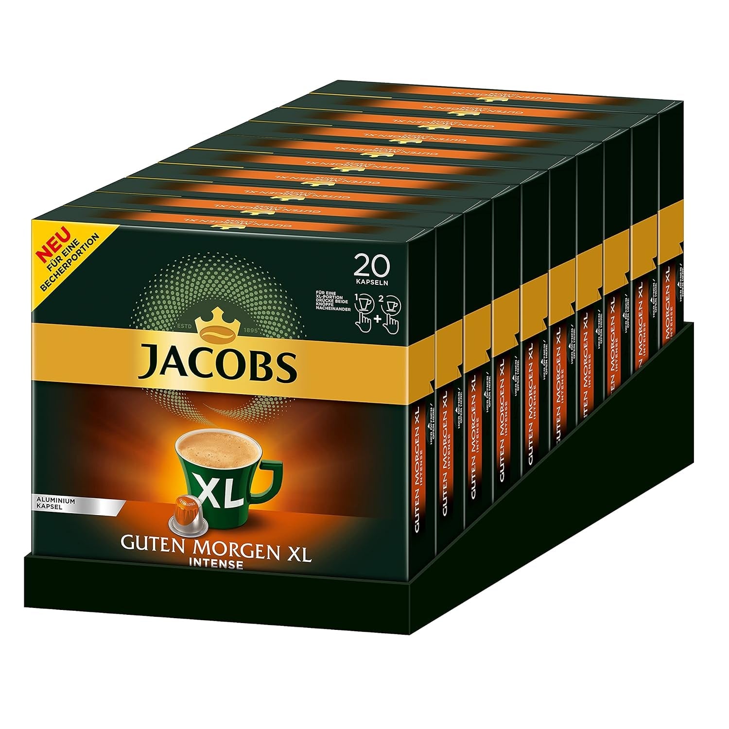 Jacobs Kaffeekapseln Guten Morgen XL Intense - Paquete de 10 (10 x 20 paquetes) & Kaffeekapseln Lungo Intenso, Intensität 8 de 12, 200 cápsulas compatibles con Nespresso®*, 10 x 20 paquetes