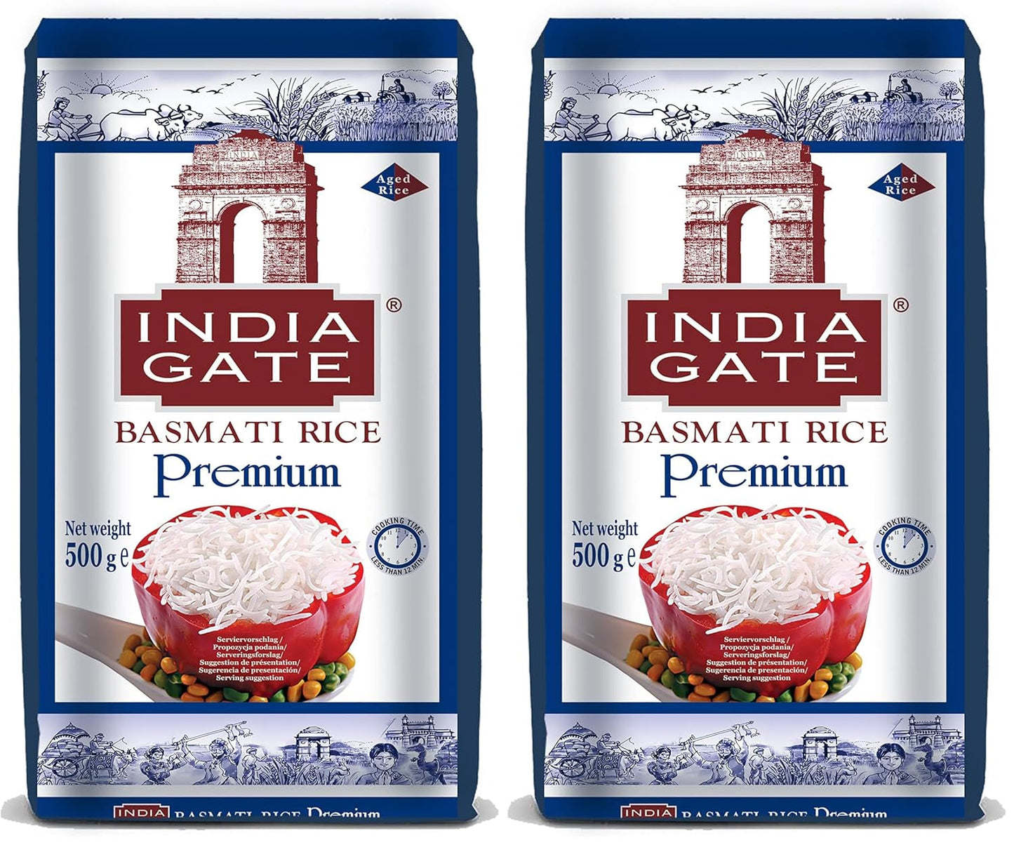 INDIA GATE Arroz Basmati Premium – Arroz aromático de grano largo y fino de la India, grano fino y largo (1 x 500 g)