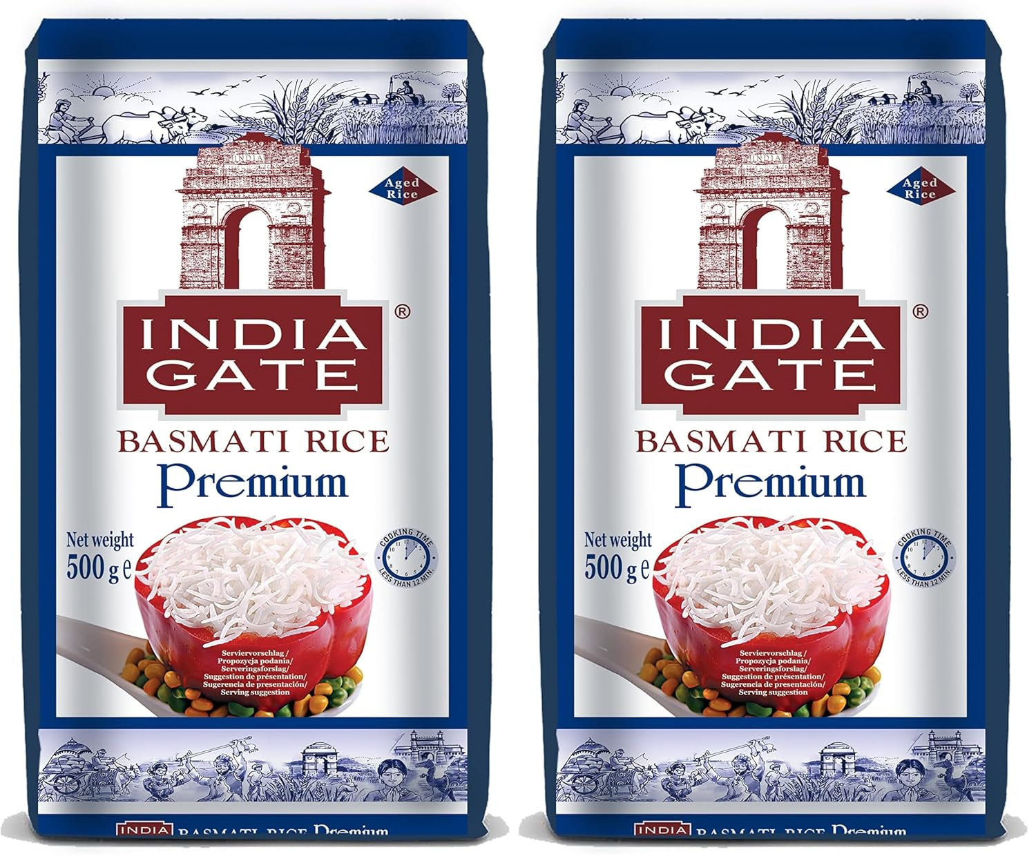 INDIA GATE Arroz Basmati Premium – Arroz aromático de grano largo y fino de la India, grano fino y largo (1 x 500 g)