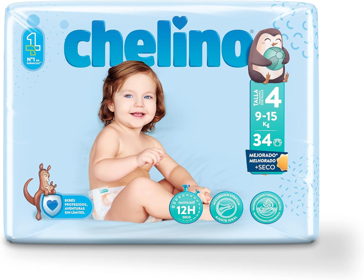Pañales para bebé Fashion & Love talla 4 (9-15 kg), 34 piezas