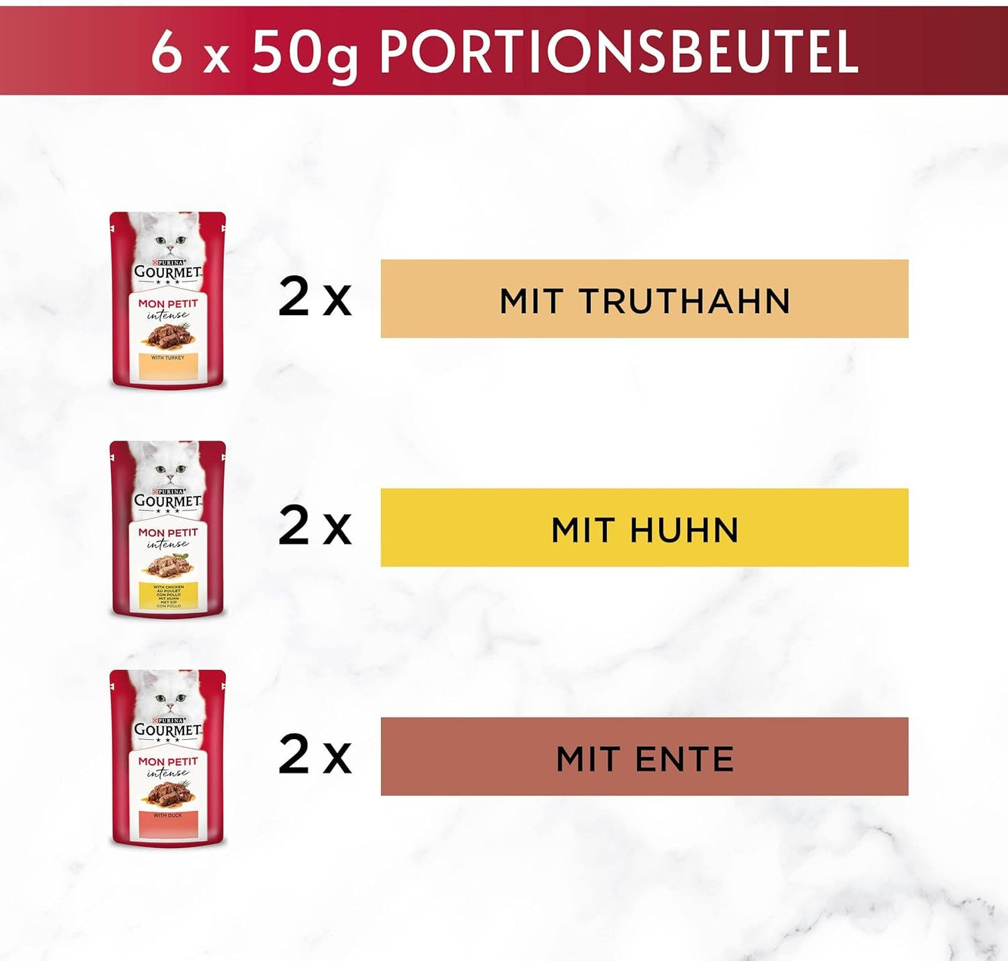 Gourmet Mon Petit Comida húmeda intensa para gatos, variedad de aves de corral, paquete de 8 (8 x 6 sobres de 50 g cada uno)
