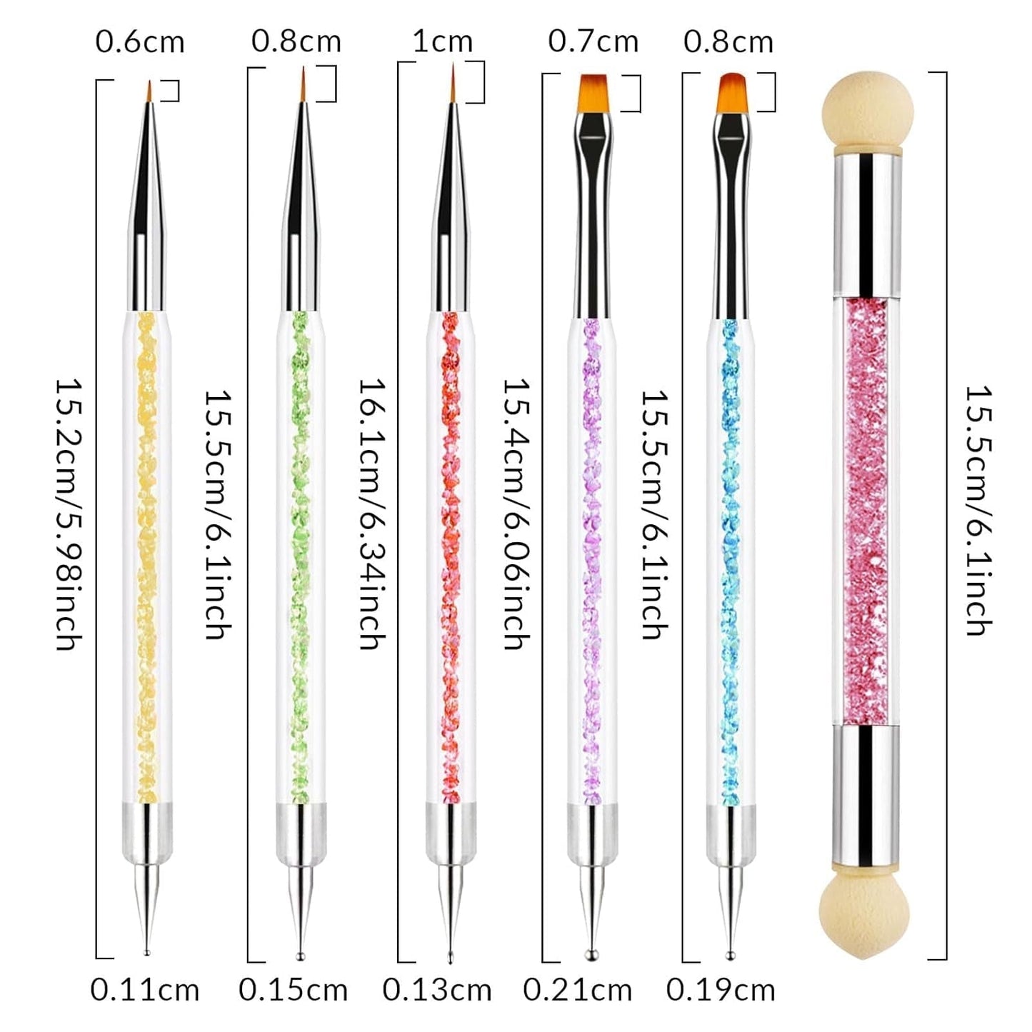 Sularpek 6 piezas Pinsel para uñas, Pinsel para decoración de uñas, Pinsel para diseño de uñas, Juego de pinsel para uñas, Herramientas para puntear uñas con 1 aplicador de pincel de esponja, Zubehör para diseño de uñas DIY