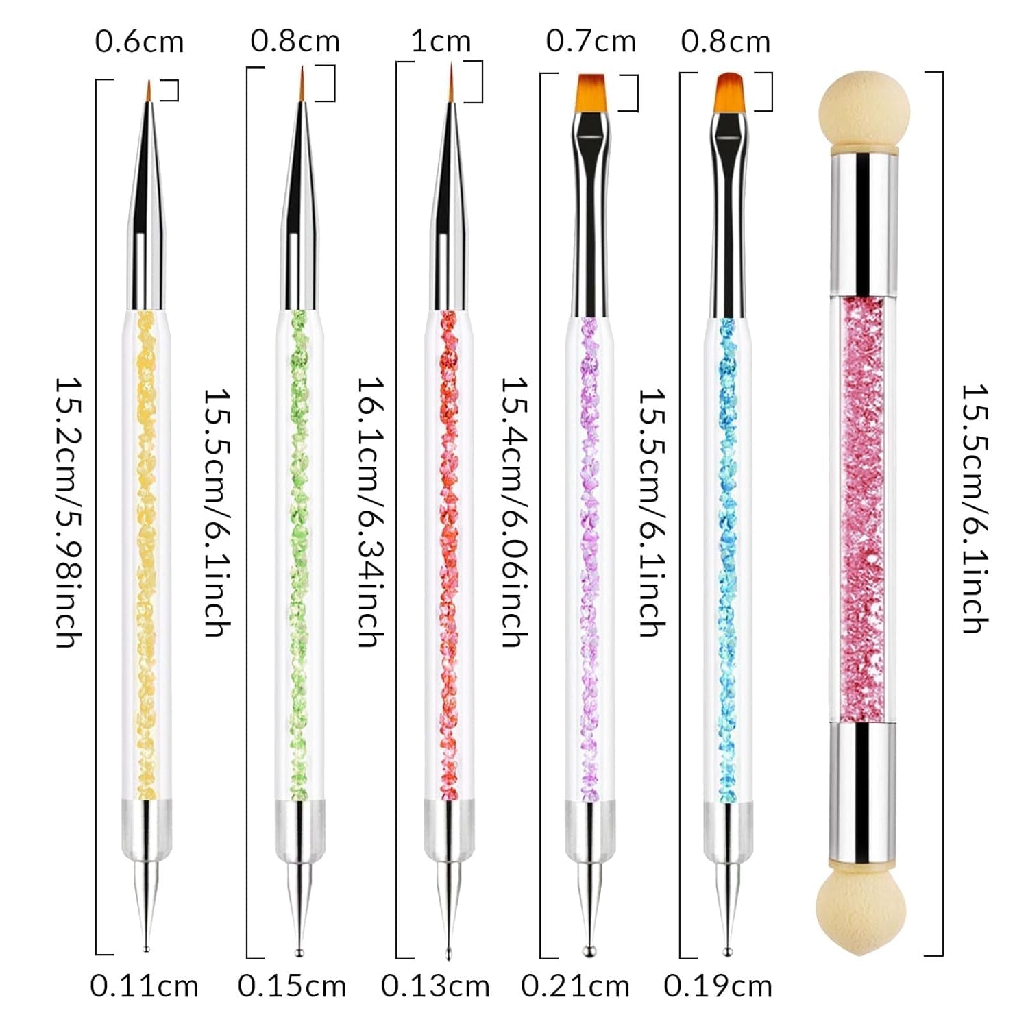 Sularpek 6 piezas Pinsel para uñas, Pinsel para decoración de uñas, Pinsel para diseño de uñas, Juego de pinsel para uñas, Herramientas para puntear uñas con 1 aplicador de pincel de esponja, Zubehör para diseño de uñas DIY