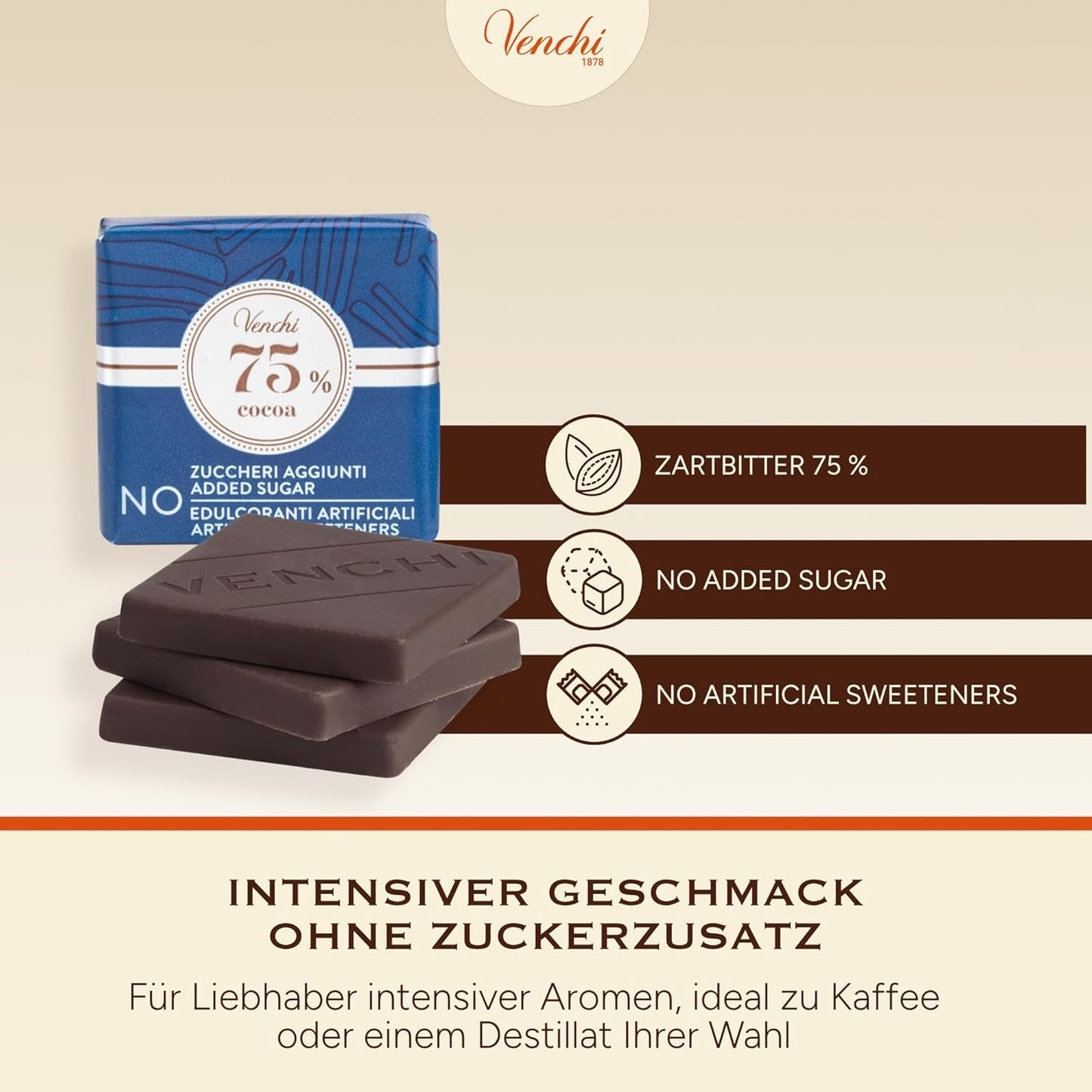 Venchi – Granblend Extra Black 75% SIN Azúcar Añadida, 1 kg – SIN Edulcorantes Artificiales – Sin Gluten – Vegano