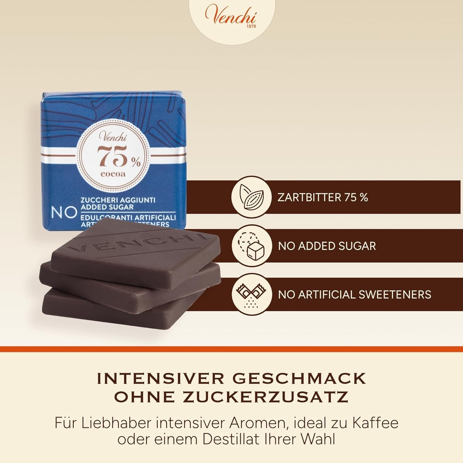 Venchi – Granblend Extra Black 75% SIN Azúcar Añadida, 1 kg – SIN Edulcorantes Artificiales – Sin Gluten – Vegano